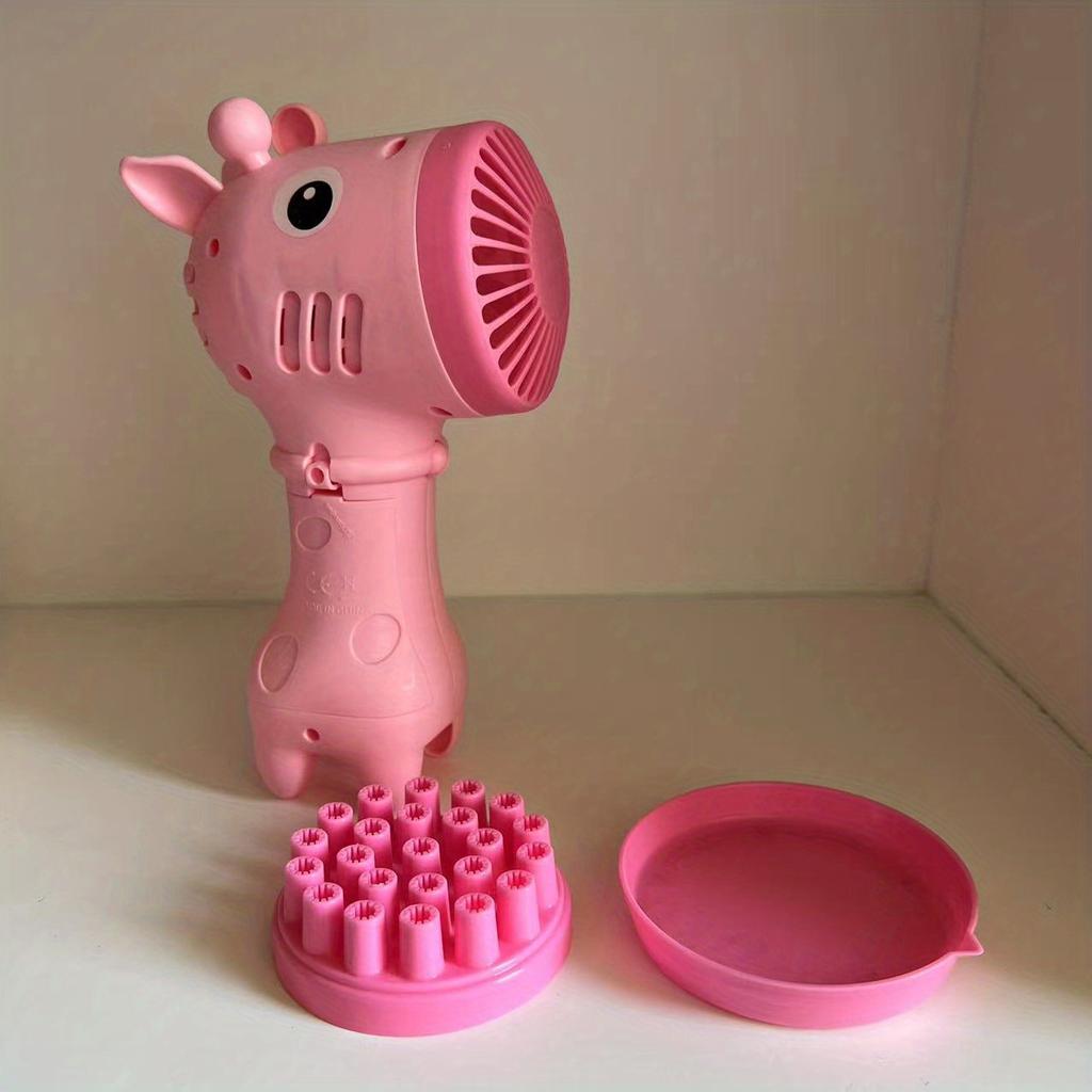 Cute Bubble Machine 2 In1 Giraffe Bubble Fan Toy Bubble Maker Outdoor Party Birthday Play 32 Holes Soap Bubble Machine