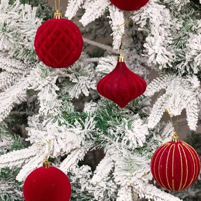 6Pcs/Box 8CM Velvet Christmas Hanging Balls DIY Plastic Christmas Tree Ornament Christmas Flocked Ball Set Holiday Celebration
