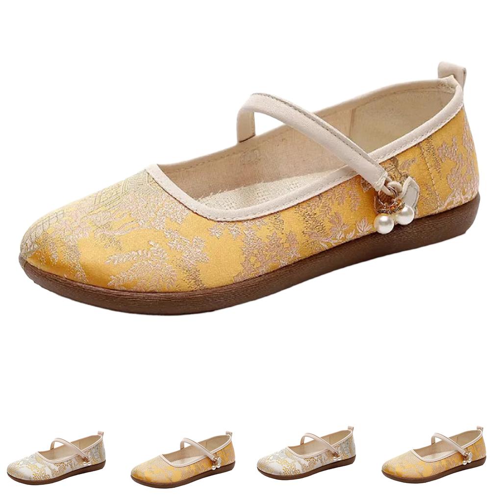 Women Flat Mary Jane Shoes Summer Traditional Style Comfortable Slip-On Casual Loafers with Adjustable Strap Suitable for Daily Wear