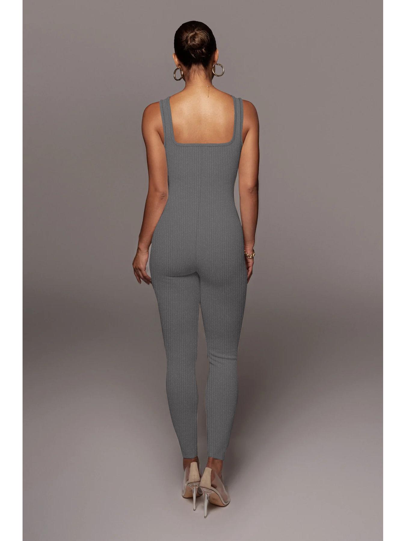 

Women s Solid Color Ribbed Sleeveless Bodysuit: Square Neck, Backless, Hip-Lifting Slim-Fit Jumpsuit XX-Large серый