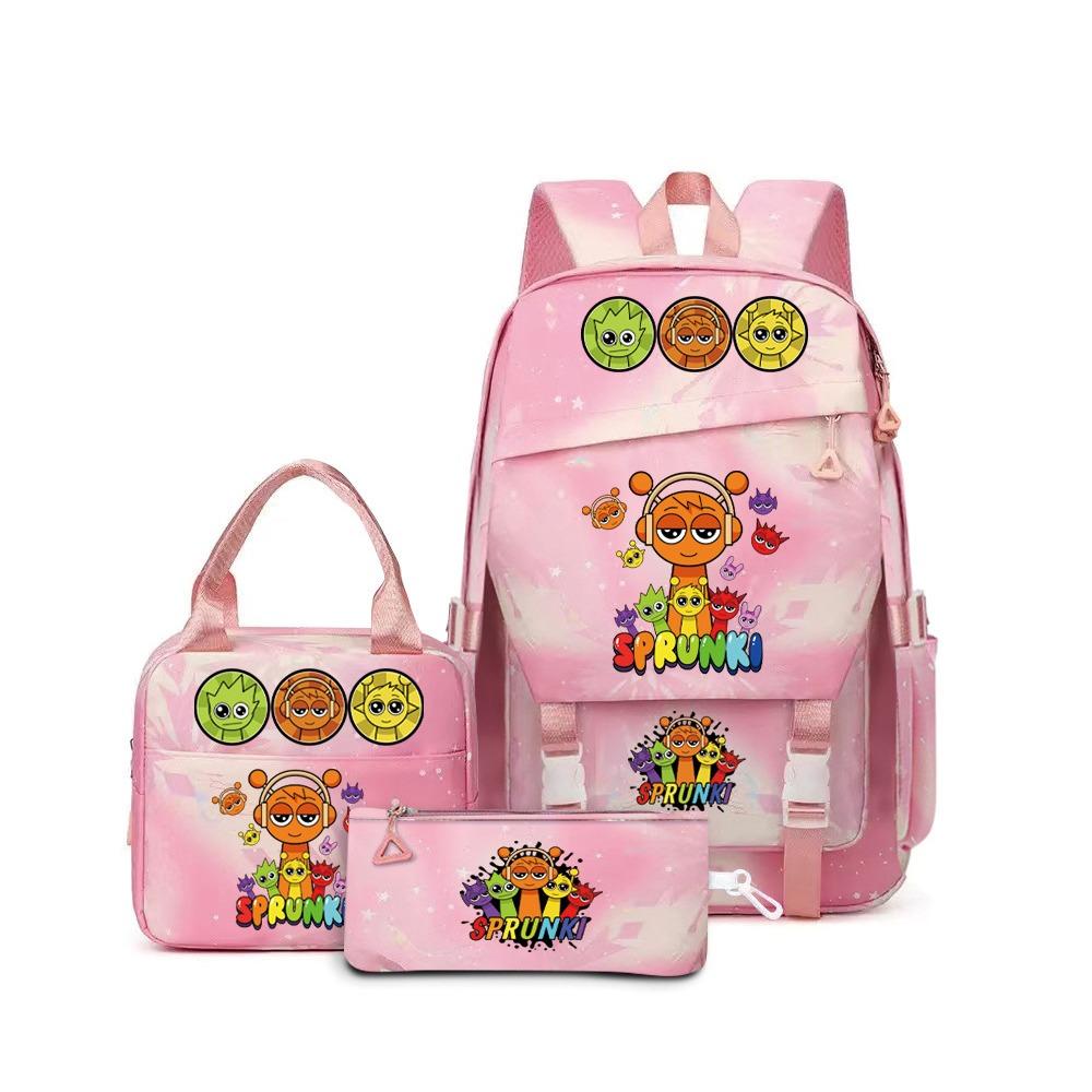 Rhythm Box Sprunki Cartoon Backpack Campus Male and Female Versatile Student Large Capacity School Bag Three-piece Set L