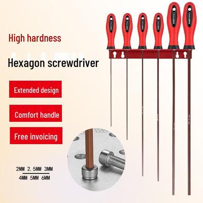 Extra Long Hex Screwdriver Set: 2.5, 4, 5, 6mm Hardened Flat Head 6-Point Hex Wrench Bits