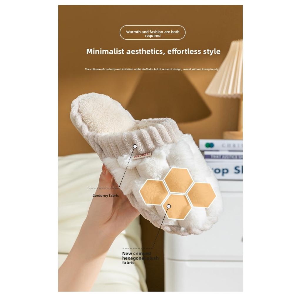 Cotton Slippers for Women In Winter, Suitable for Home Use In Spring and Autumn, Warm and Non Slip Indoors, with Plush Fur for Men