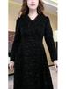 Spring Light Luxury Lace Evening Gown - Plus Size, Long Sleeve, Shiny Casual Dress for Women