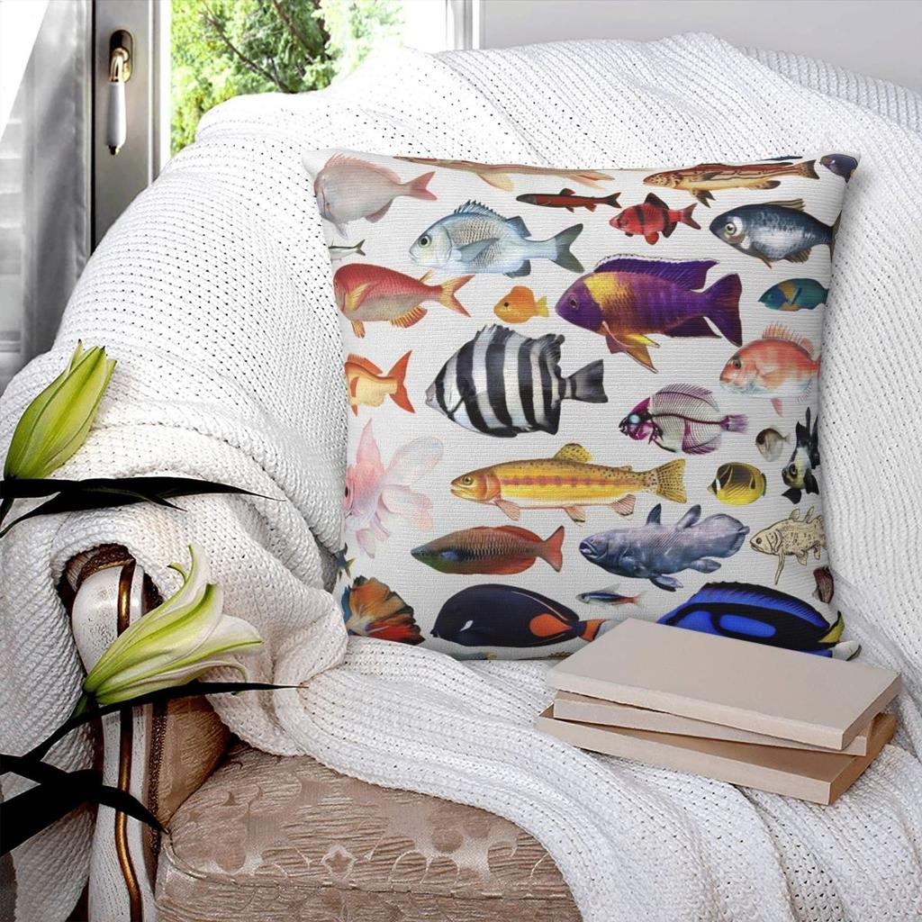 Vintage Fish Trout Pillow Cover Cartoon Fishes Vintage Pillow Case Polyester Cushion Cover Pillowcases For Sofa Home Decoration