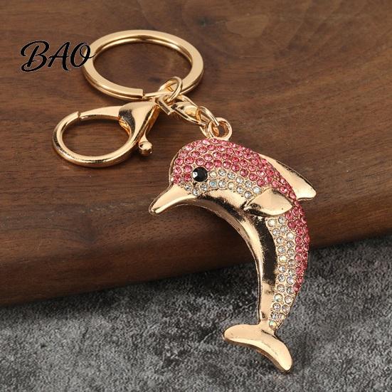 Rhinestone Pendant Keychain Pendant, Sparkling Rhinestones Dolphin Shape Keychain, Electroplated Surface Durable Charm Key Holder with Ring