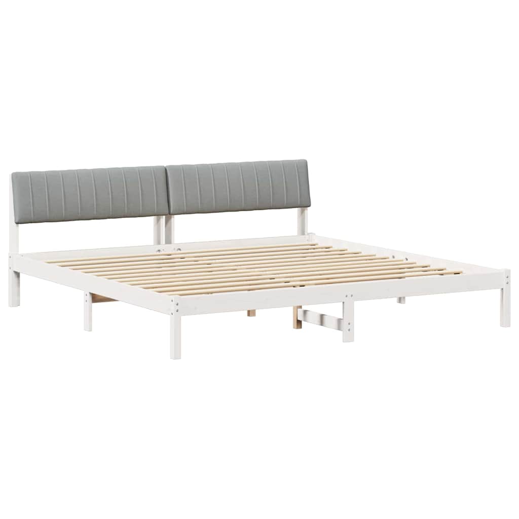Bed Frame in White and Light Grey 200 x 200 cm Solid Pine Wood