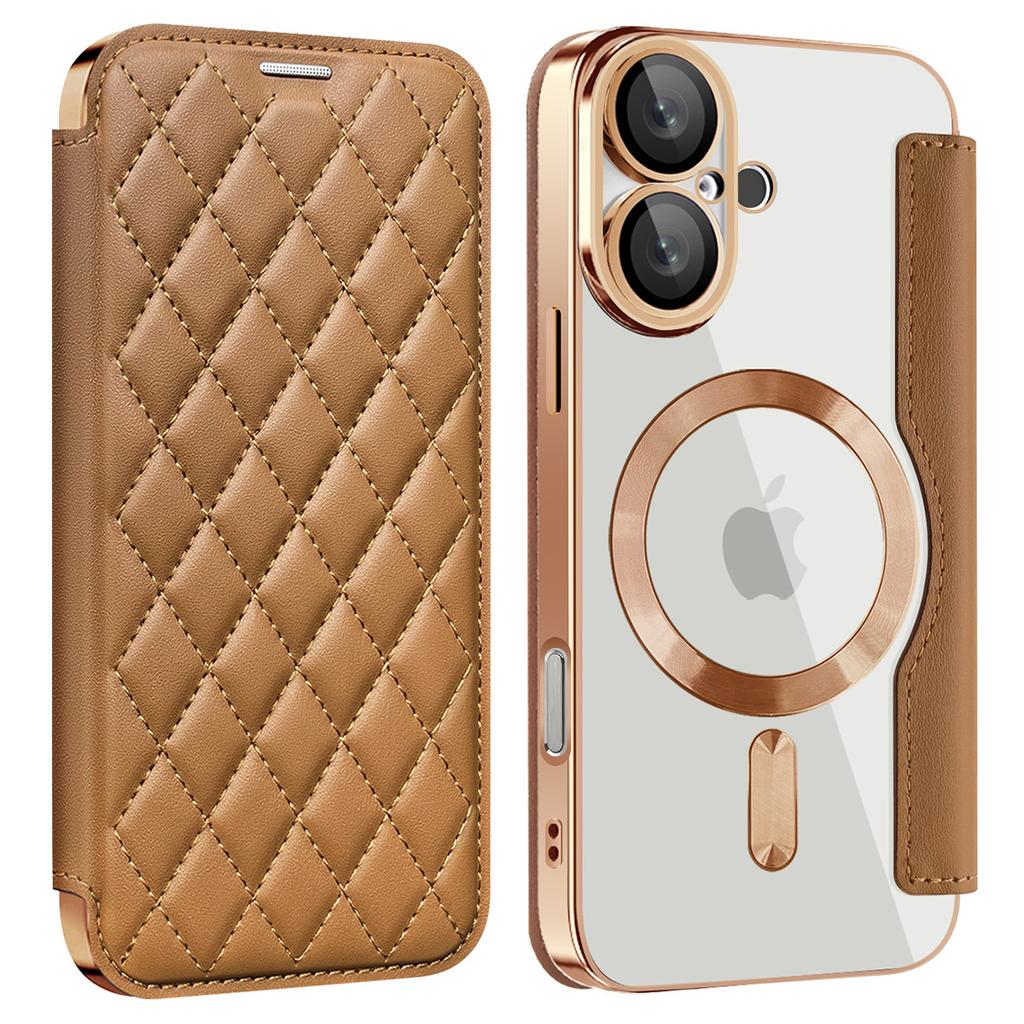 For iPhone 16 Plus Case Compatible with MagSafe Rhombus PU Leather Phone Cover