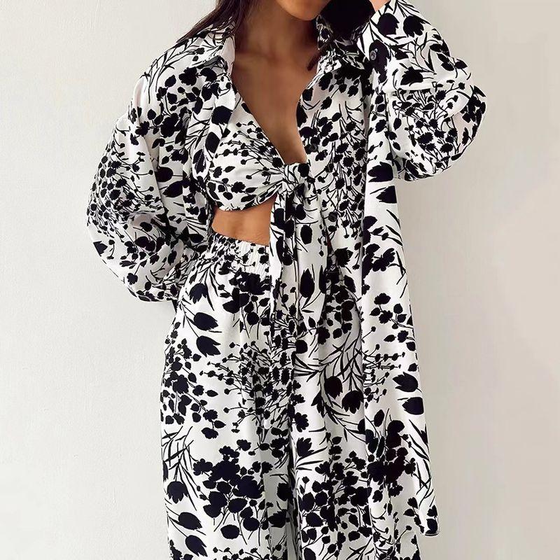 

Fashion Style Printed Loose Top Intimates Pants Three-Piece Loose Print Three-Piece Set Black L