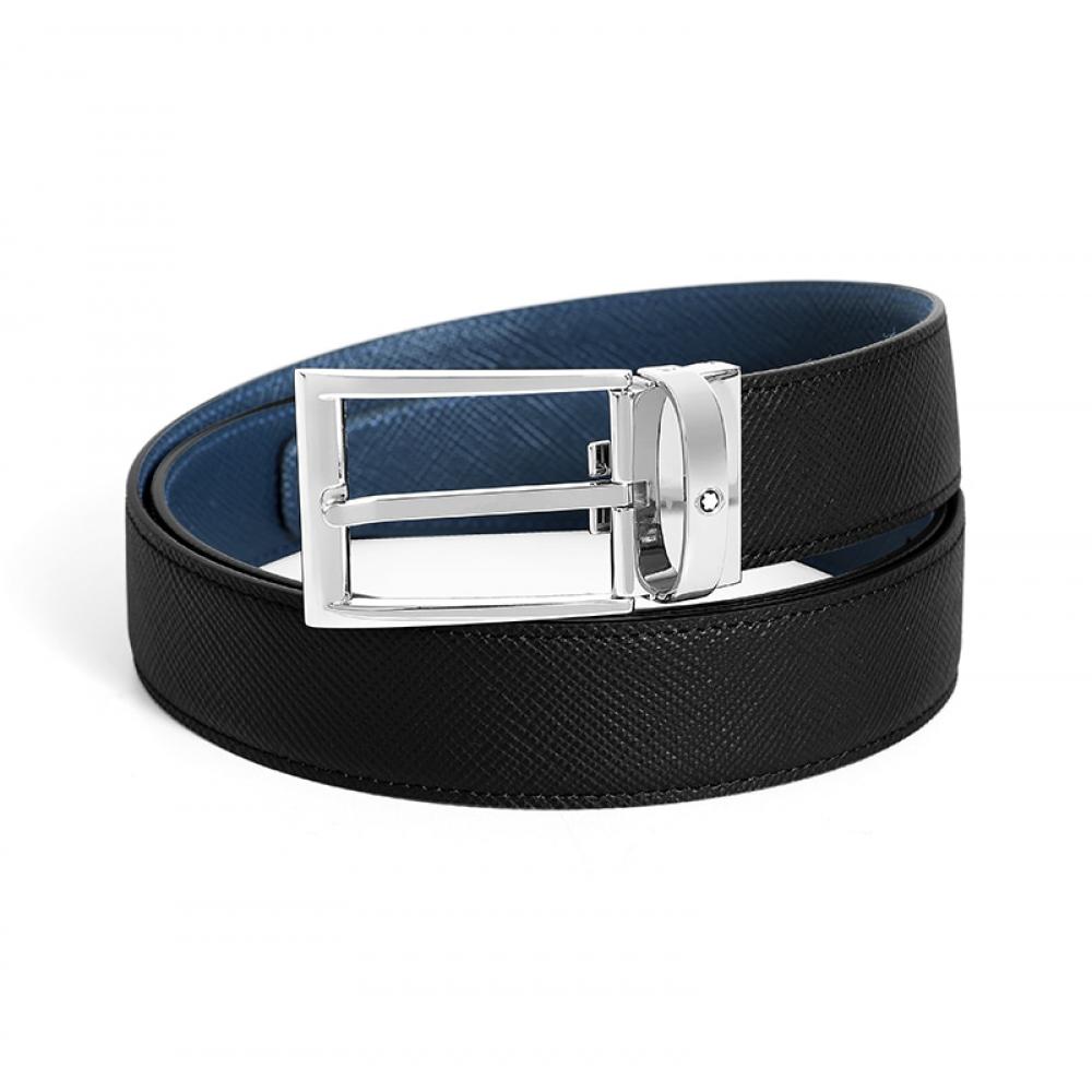 Montblanc 118438 Rectangular Black Blue Shiny Reversible Belt