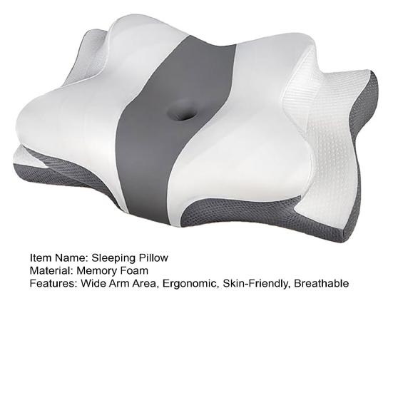 Orthopedic Contour Neck Pillow Ergonomic Memory Foam Sleeping Pillow Breathable Neck Support Pillow with Center Hole for Pain Relief Side Back or