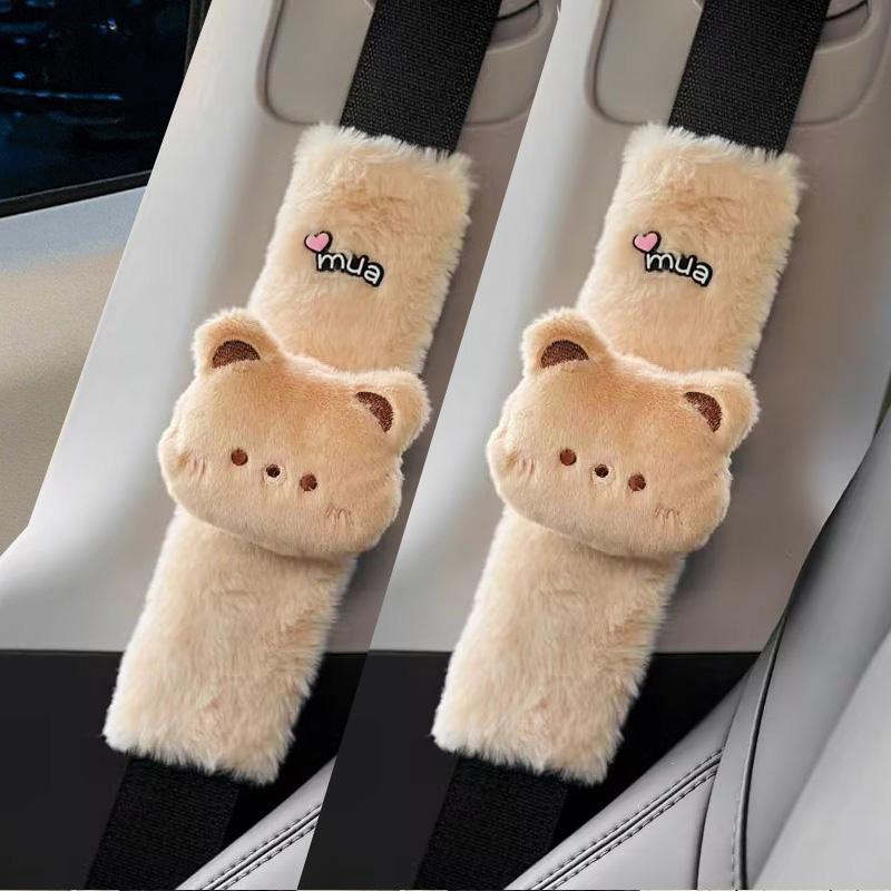 2pcs High Quality Long Plush Car Seat Belt Cover Cute Cartoon Panda Bear Imitation Rabbit Auto Safety Shoulder Pad Decrotion