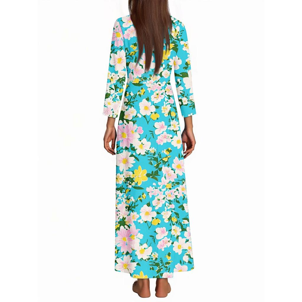Women's Three-quarter Sleeves Fashionable Floral Print Loose Casual Comfortable Dress