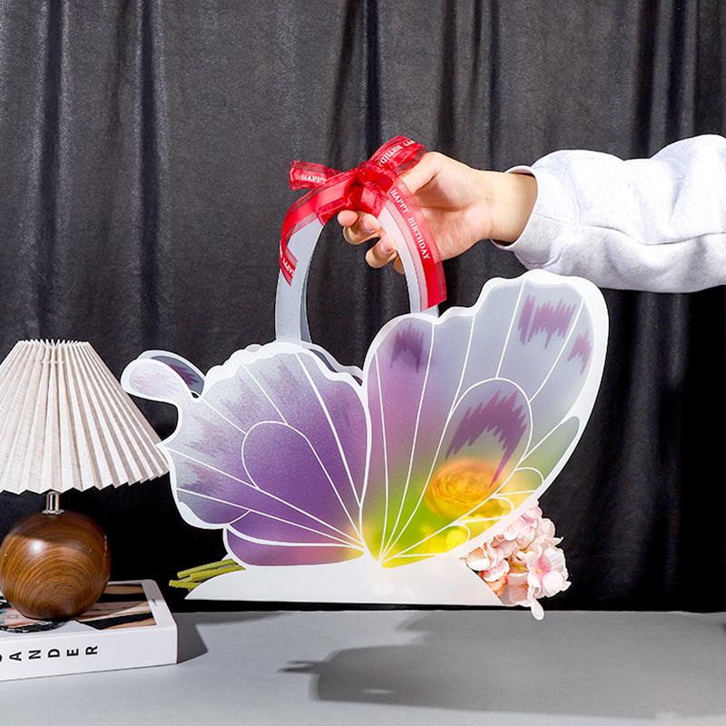 1Pc Butterfly Shape DIY Handbags Gift Bags Valentine's Day Fresh Flower PVC Colorful Hand-held Flower Baskets Flower Boxes