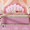 Children's Bed 140x200 Girls Crown Single Bed with Adjustable Headboard, LED Strip, Slatted Frame and 2 Drawers, PU Leather  (without Mattress), Pink