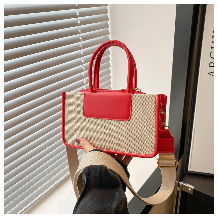 Vintage Multicolor Canvas Faux Leather Tote Bag For Women Commuter Shoulder Crossbody Bag With Detachable Strap For Office