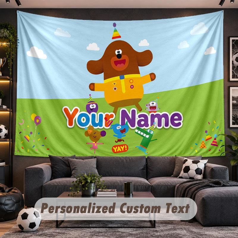 Wall Hanging Tapestry Custom NameHey Duggee Pattern Personalized Printed Fabric Wall Decor