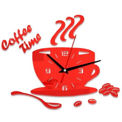 Horloge Murale Acrylique DIY Moderne Silencieuse Heure du Café Horloge Forme Tasse Autocollant Mural Chiffres Creux