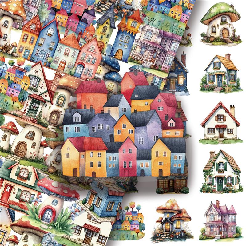 50Pcs/Set Retro Forest Cabin Series 01. Fairy Tale House PET Stickers Waterproof DIY Fashion Doodle Decals Stickers