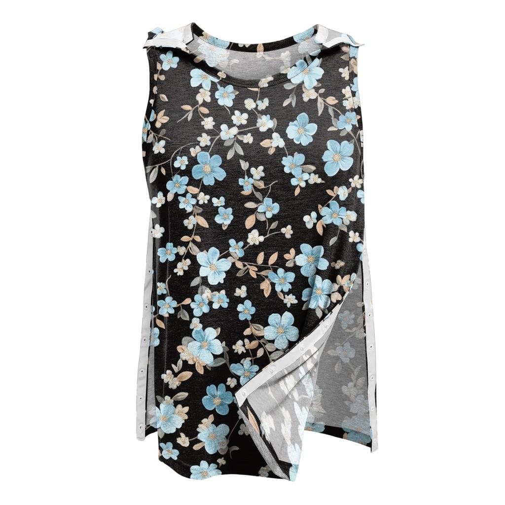 Women's - Adaptive Top with Front, Floral Print Sleeveless Shirt for Recovery