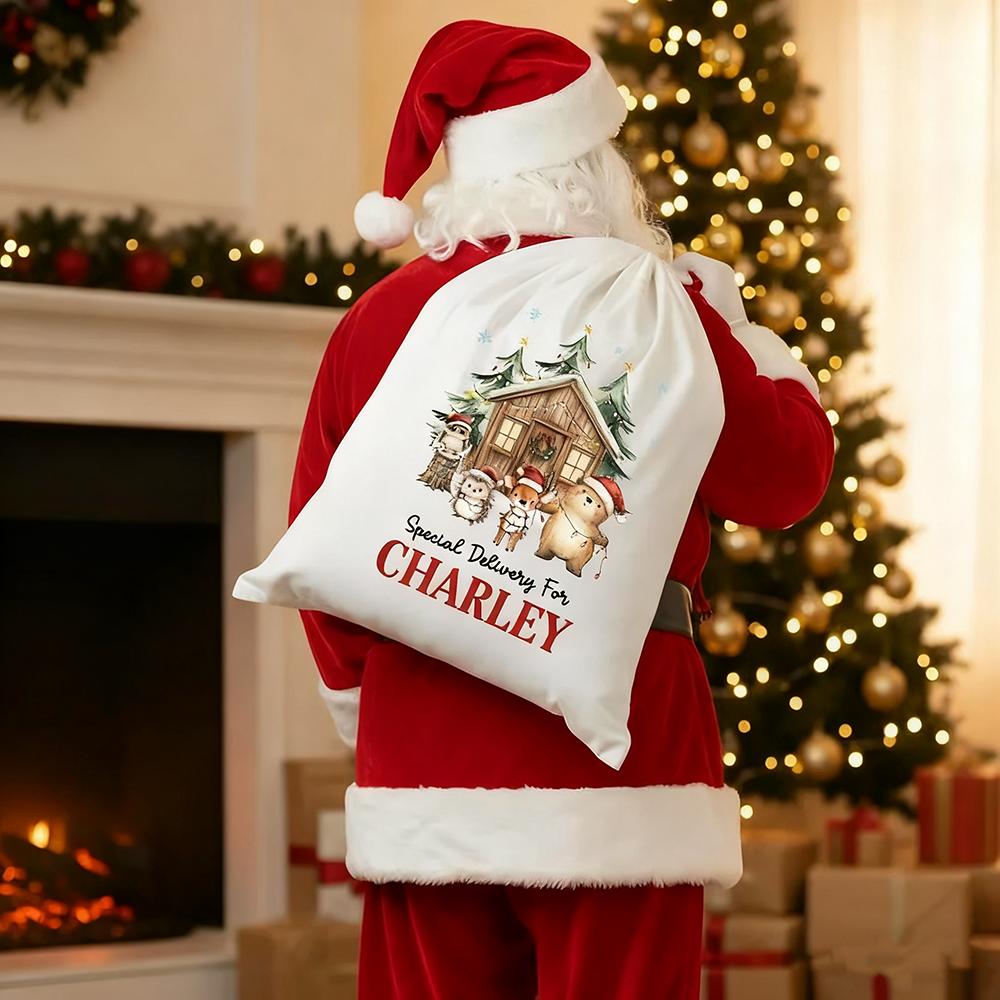 Personalized Woodland Christmas Bag Kids Xmas Gift Sack Large Reusable Present Bag Special Delivery Sack Christmas Santa Bag