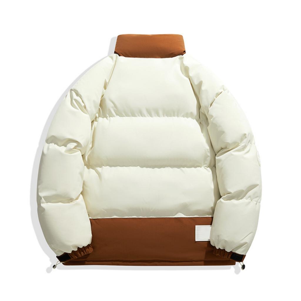 Men's Casual Solid Color Patchwork Color-blocking Cotton-padded Jacket, Men's Thickened Stand-up Collar Breadshirt Cotton-padded Jacket