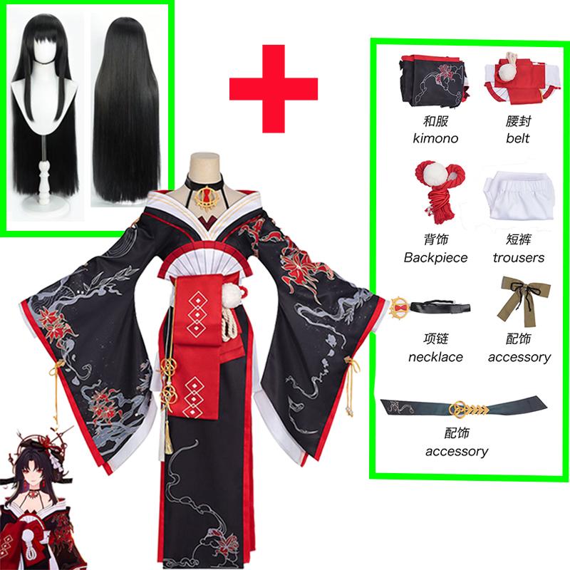 Game NTE Xun Cosplay Costume Neverness To Everness Hotori Black Red Kimono Necklace Wig Suit Party Carnival Women Sexy Dress