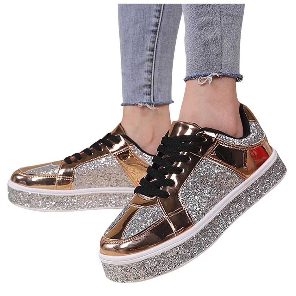 Women's Leather Platform Casual Shoes Bright Top Fashion Low Top Lace Up Sneakers Sneaker Slippers for Women