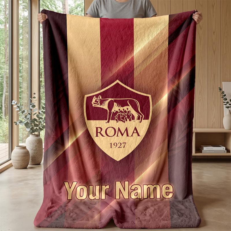 Custom Text Flannel Throw Blanket, Lightweight Cozy Bed Sofa BlanketAS Roma