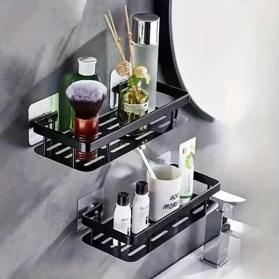 Deliksiz Banyo Rafı Raflar Duvara Monte Şampuan Saklama Rafı Mutfak İçin Tutucu Kare Alüminyum Banyo Düzenleyici Aksesuar