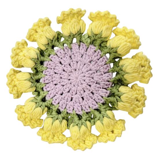 Crochet Rose Bouquet Coaster Heat-resistant DIY Handmade Knitting Flower Coffee Mug Cup Mat Kitchen Countertop Table Desk Decoration