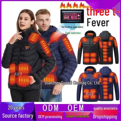 Smart Heated Outdoor Couple's Cotton Coat with 21-Zone Temperature Control