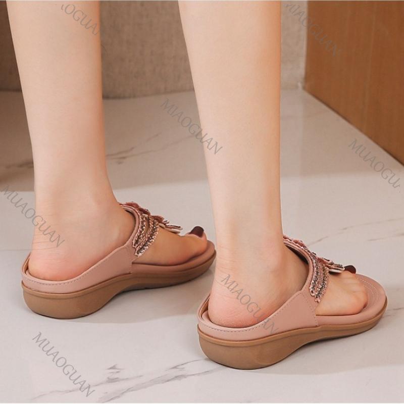 Summer Women Wedge Bottom Gladiator Sandals Fashion Bohemia Crystal Casual Beach Vacation Shoes Outdoor Comfort Flip Flop