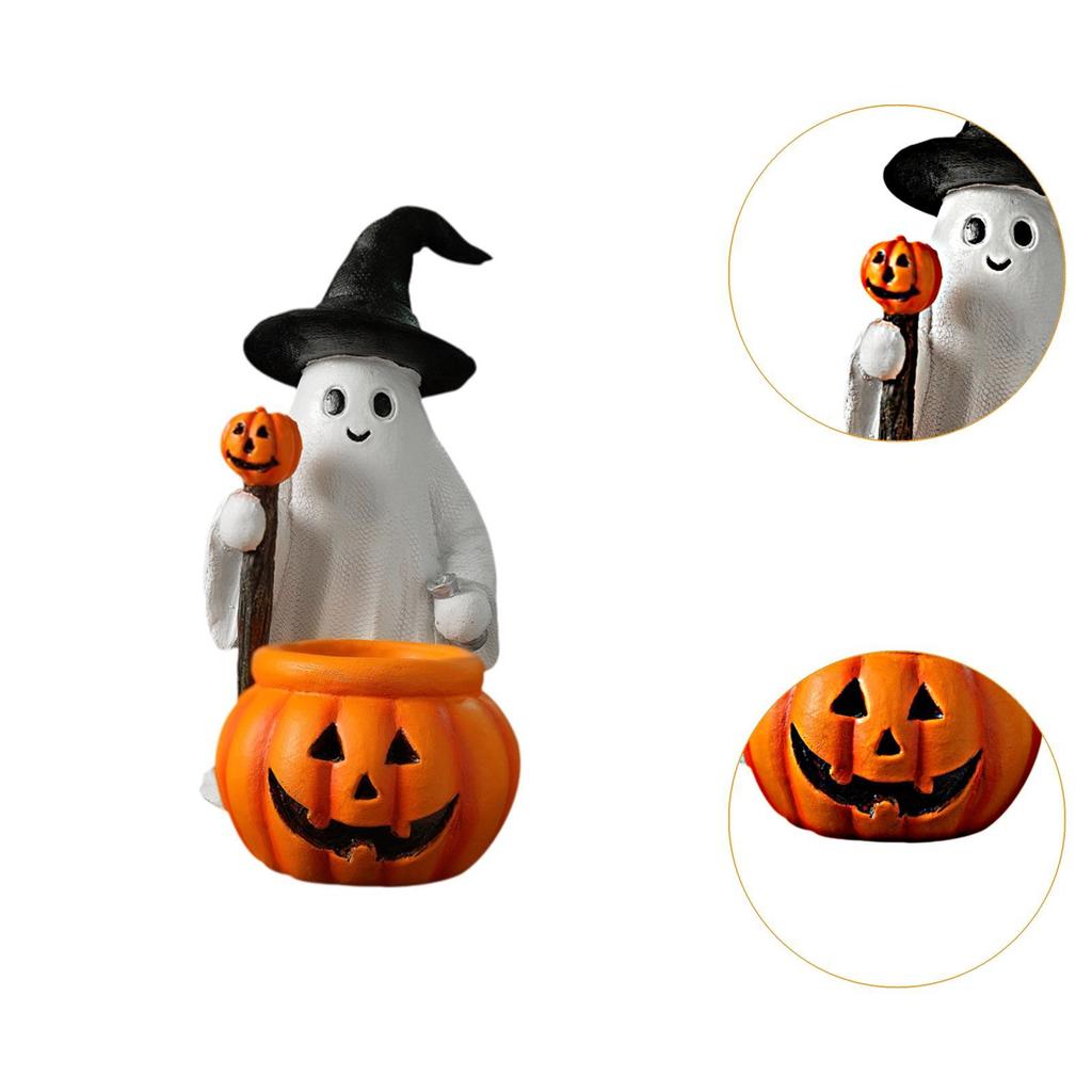 Halloween Ghost and Pumpkin Statue Lightweight Handmade Craft Cute