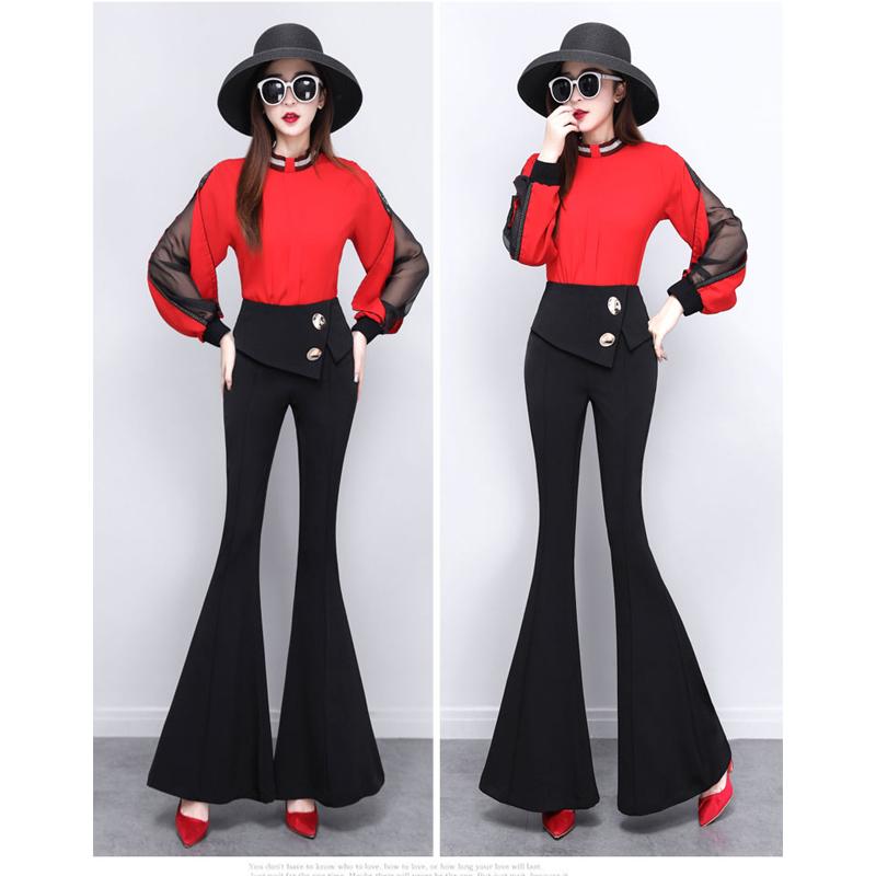 Harajuku Summer OL Office High Waist Women's Wide Leg Capris Long Pants for Women Skinny Flare Pants Woman Trousers Black