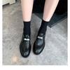 Cowhide Version, British Style Lock Loafer Single Shoes  Platform Thick Heel Lace-up Oxford Genuine Leather Small Leather Shoes  Autumn and Winter