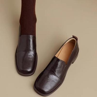 Weiches Lammfell Schwarz Vielseitige Weichsohlen-Einzelschuhe Damen Frühling und Herbst Neue kleine Lederschuhe Einschlupf