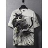 Novas Camisetas com Estampa 3D de Gato Samurai Japonês para Homens Mulheres Camiseta Casual de Manga Curta Top Harajuku Roupa Streetwear