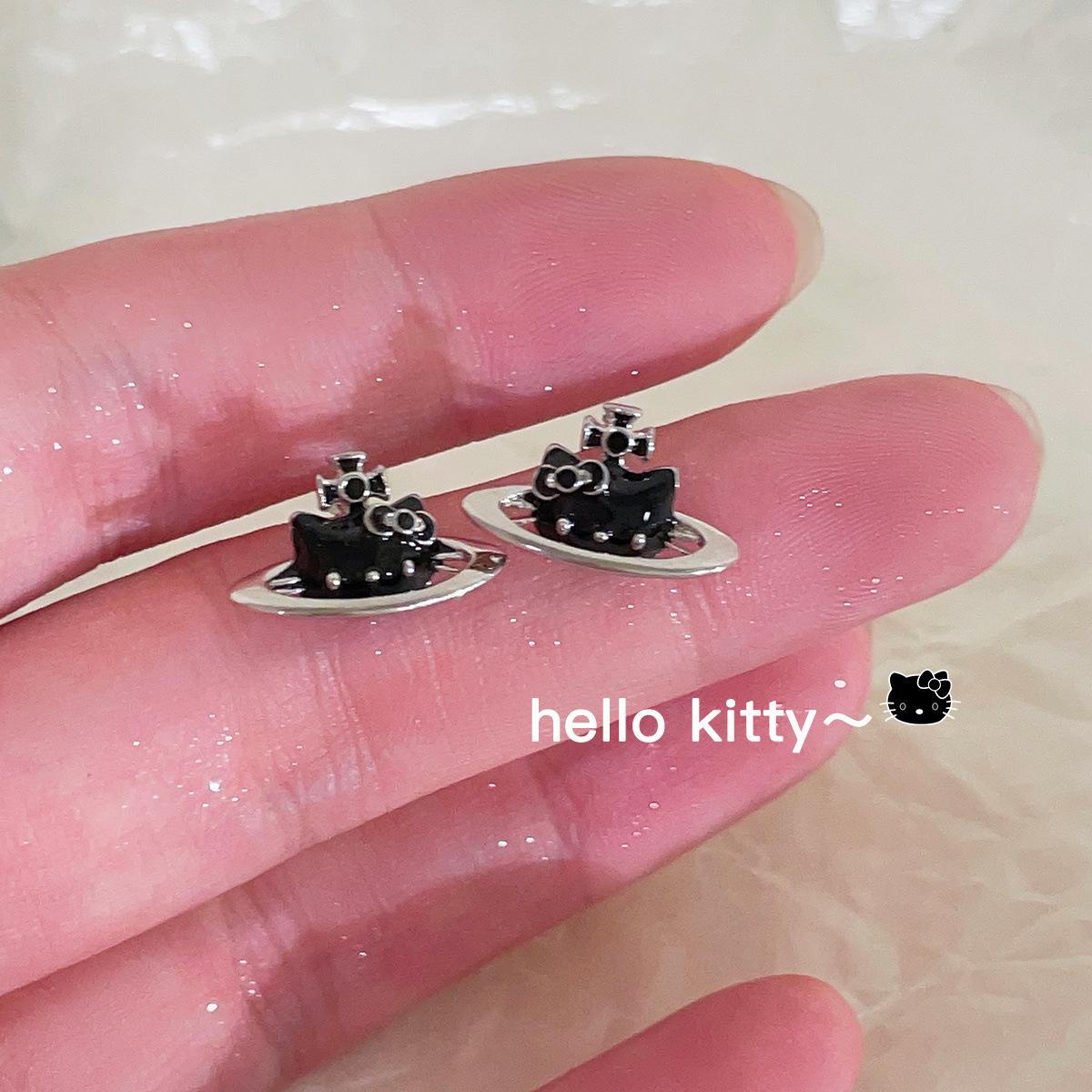 

Нишевый уникальный милый и стильный стиль черные серьги-гвоздики в виде кошки женская индивидуальность высококачественный бант серебряная игла ушная кость-гвоздик новая модель 925 silver needle