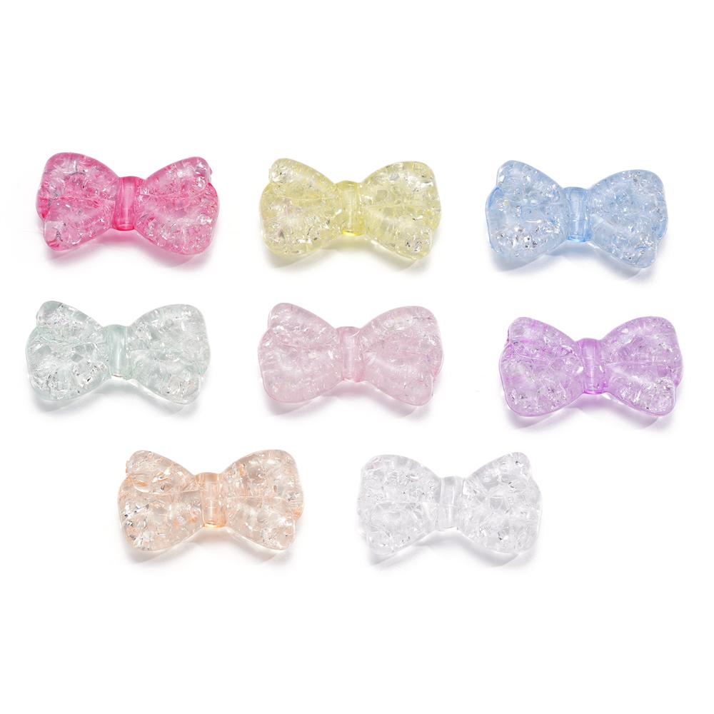 10pcs/lot 16mm Cracked Bowknot Acrylic Beads Transperant Loose Spacer Beads For Bracelet Charm DIY Jewelry Making  Findings