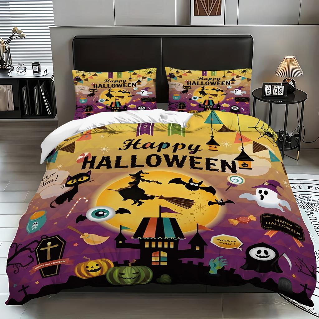3 st Halloween Slott Spöke Tryckt Kärnlös Täcke Set Flera Storlekar Sovrum Sovsal Sängkläder Dekoration Mjuk Maskintvättbar