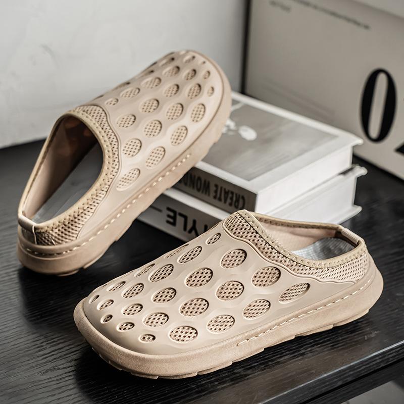 

Baotou drag men s summer breathable mesh sports slippers casual wear light stepping on shit feeling men without heel half drag 39 хаки