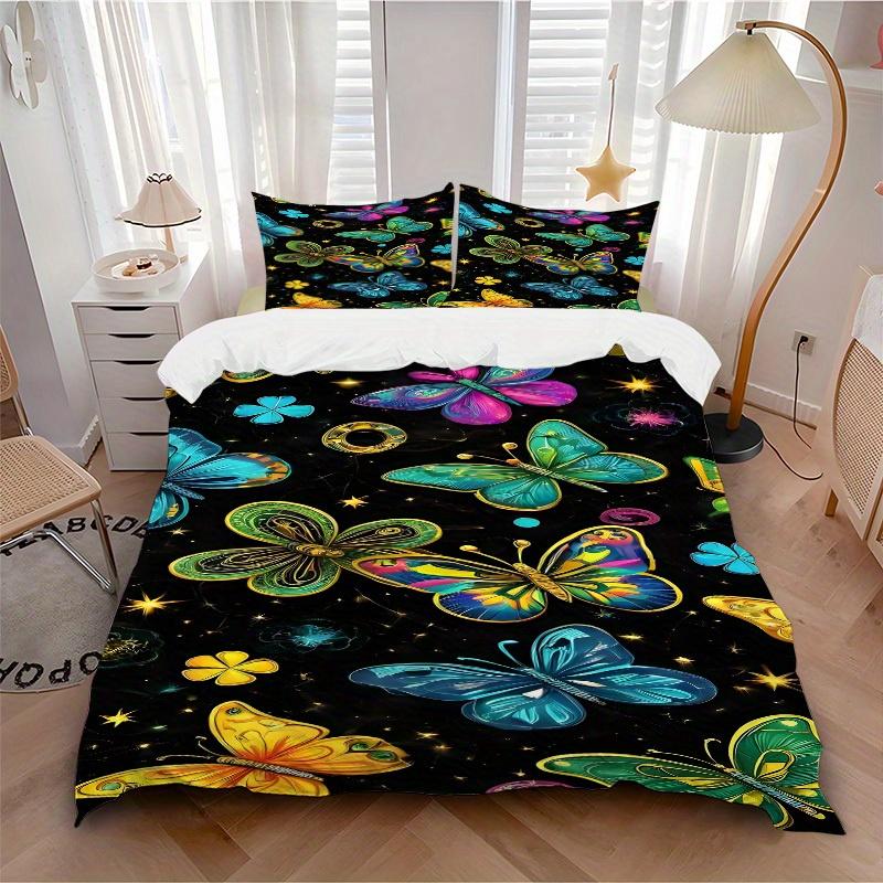 3pcs Butterfly Print Fabric Bedding Set, Breathable And Soft, Suitable for All Seasons Machine Washable, Suitable for Bedroom Decoration,yy250822151