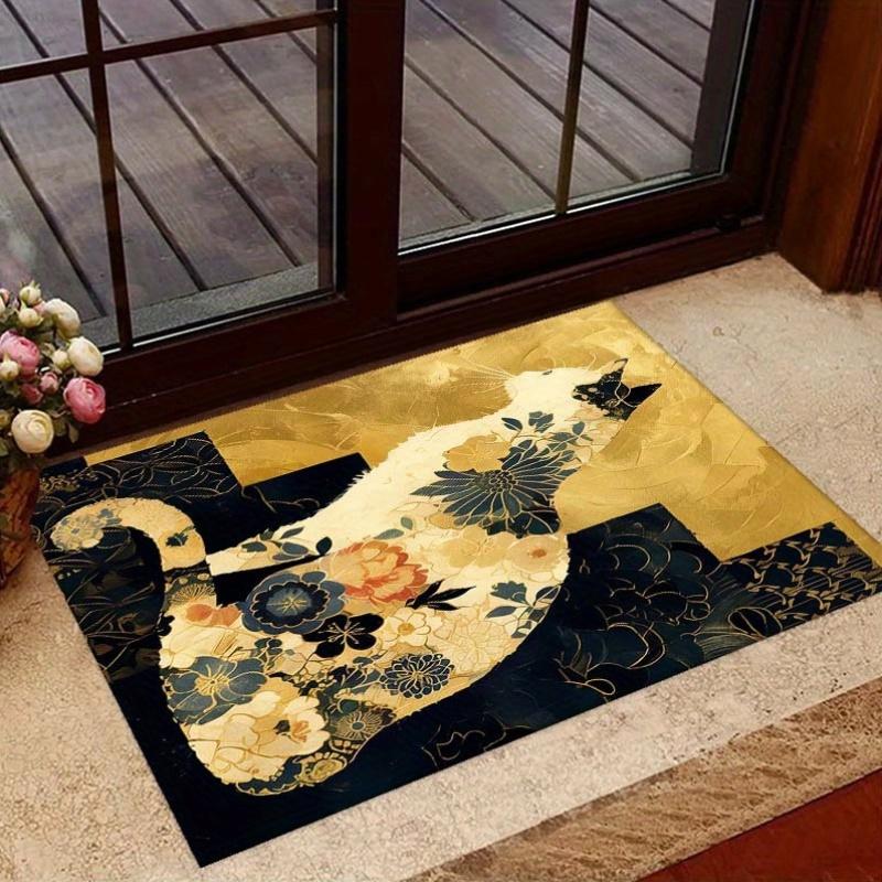 Luxury Crystal Velvet Mat Soft Non Slip Floor Mat Dark Floral Cat Pattern Navy Blue Golden Black Beige Machine Washable Living