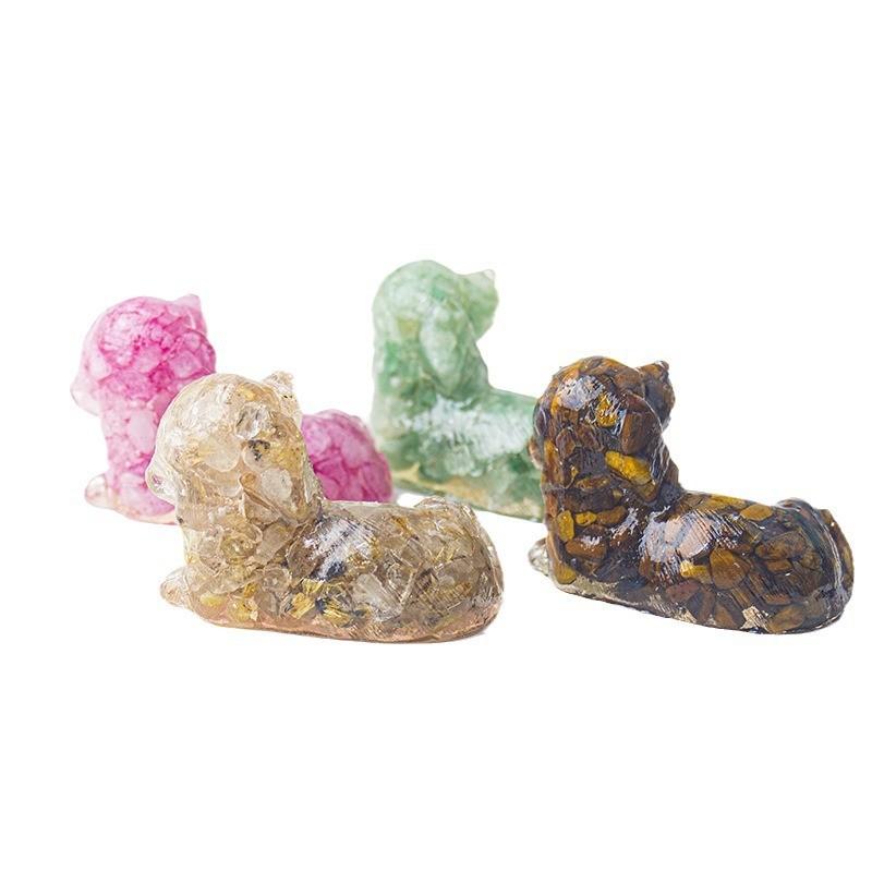 Crystal Resin Dog Face Decor With Natural Gemstone For Office And Home Tabletop Gift