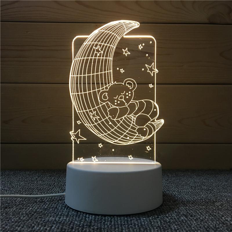 Cute Moon Bear Cake Acrylic Night Light Usb Power Birthday Gift