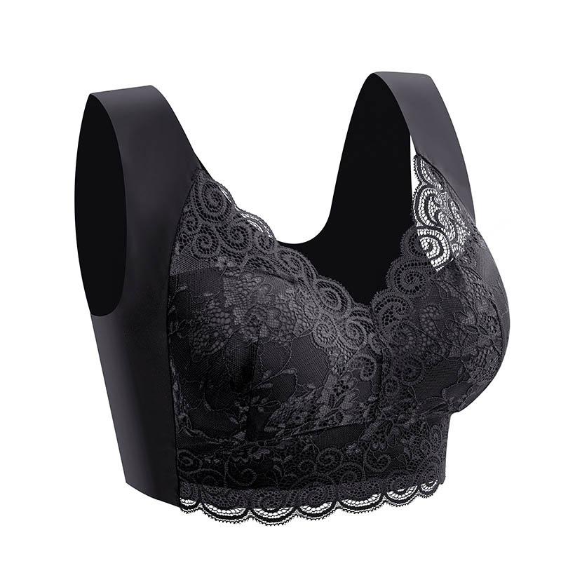 Damen-BH in großer Größe, Spitze, nahtlos, einteilig, fester Körbchen, sexy, ohne Stahlring, schöner Rücken, atmungsaktiver Schlaf-Komfort-BH