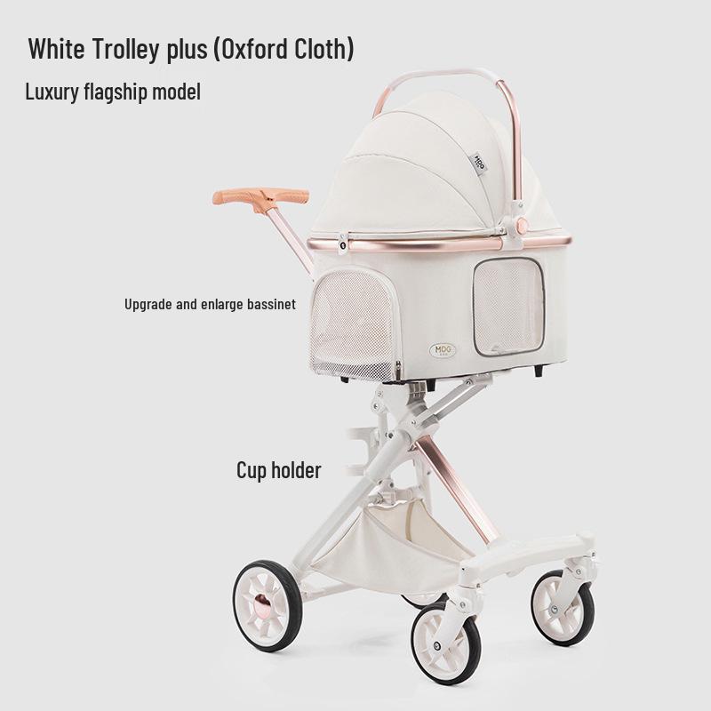 Stilvoller weißer PU-Leder-Haustierkinderwagen: Abnehmbares Design für Hunde und Katzen unter 30 Pfund