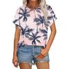 Women's Casual Fashion Round Neck Rolled Hem Short Sleeve Floral Top