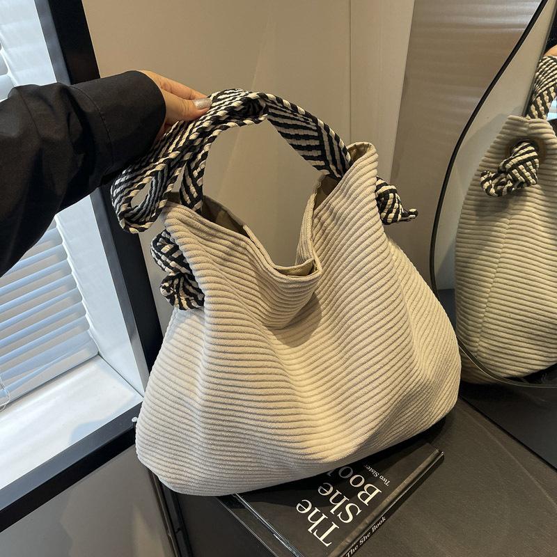 Casual Corduroy Hobo Shoulder Bag Minimalist Solid Color Handbag All-Match Retro Bag